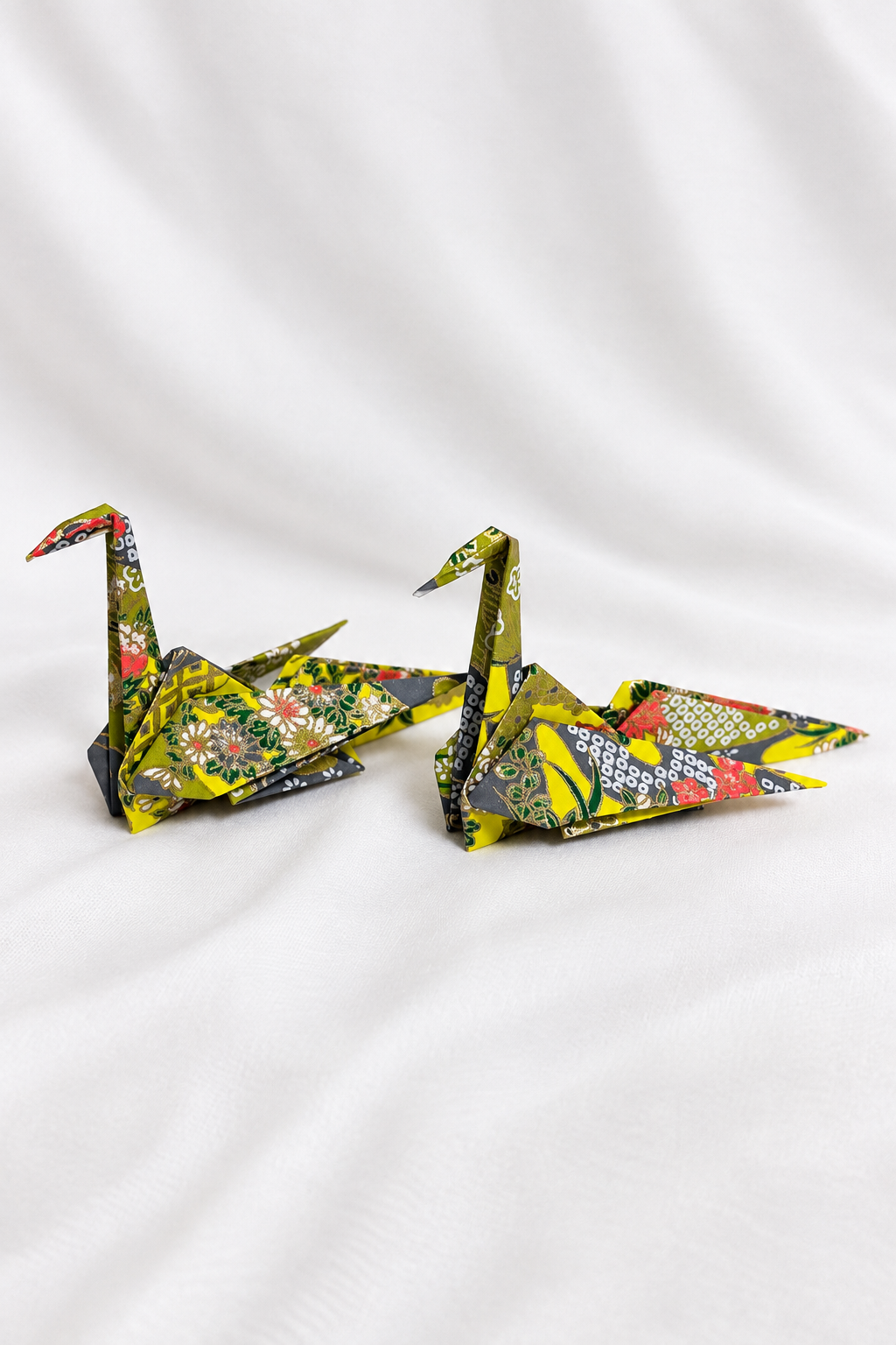Olive green washi origami crane place card holders, hand-folded in Japan