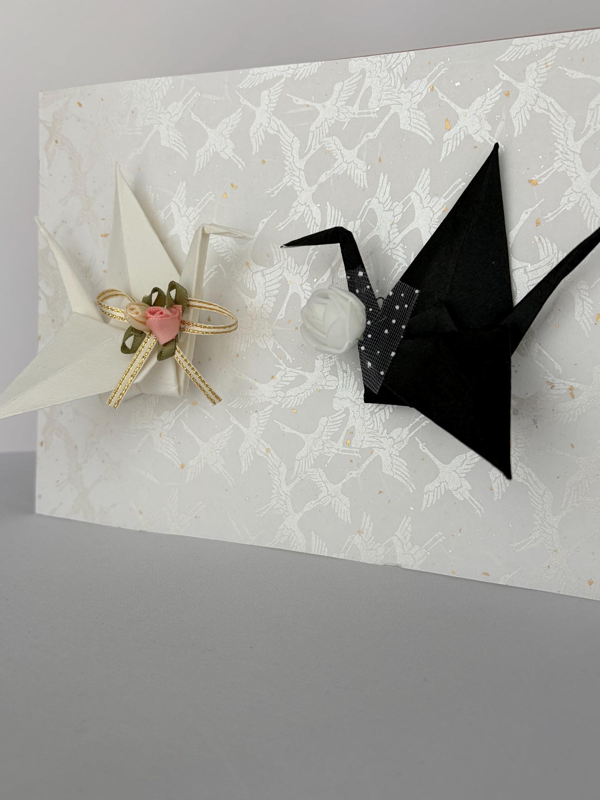 Hand-folded washi origami crane wedding frame, made in Japan