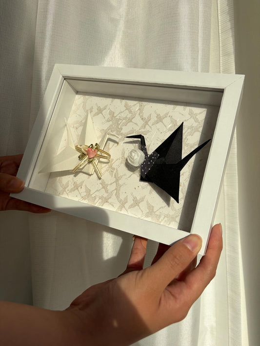 Hand-folded washi origami crane wedding frame, made in Japan