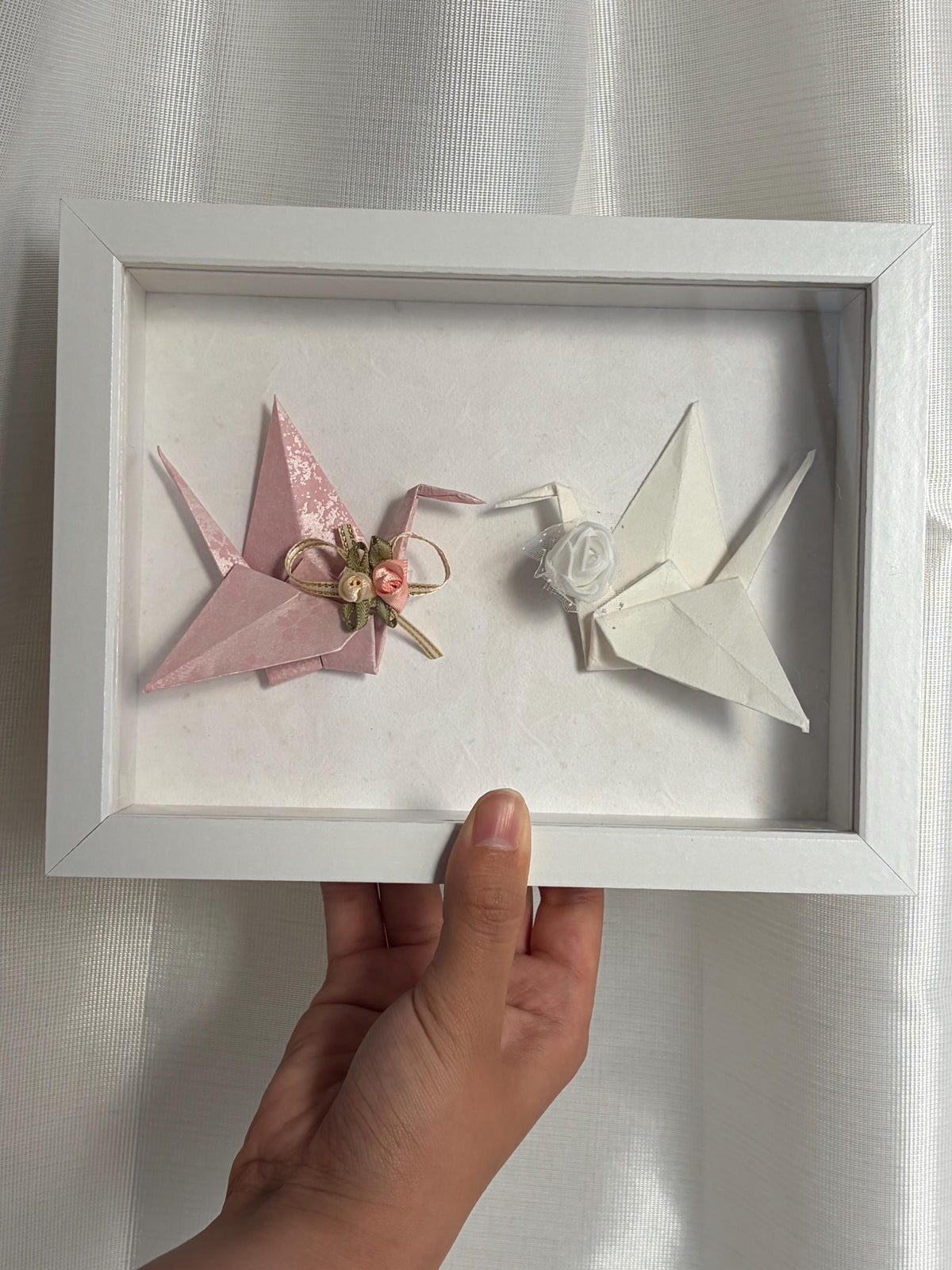 Sakura washi origami crane wedding frame, made in Japan