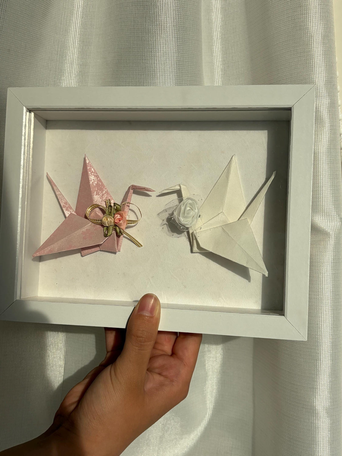 Sakura washi origami crane wedding frame, made in Japan