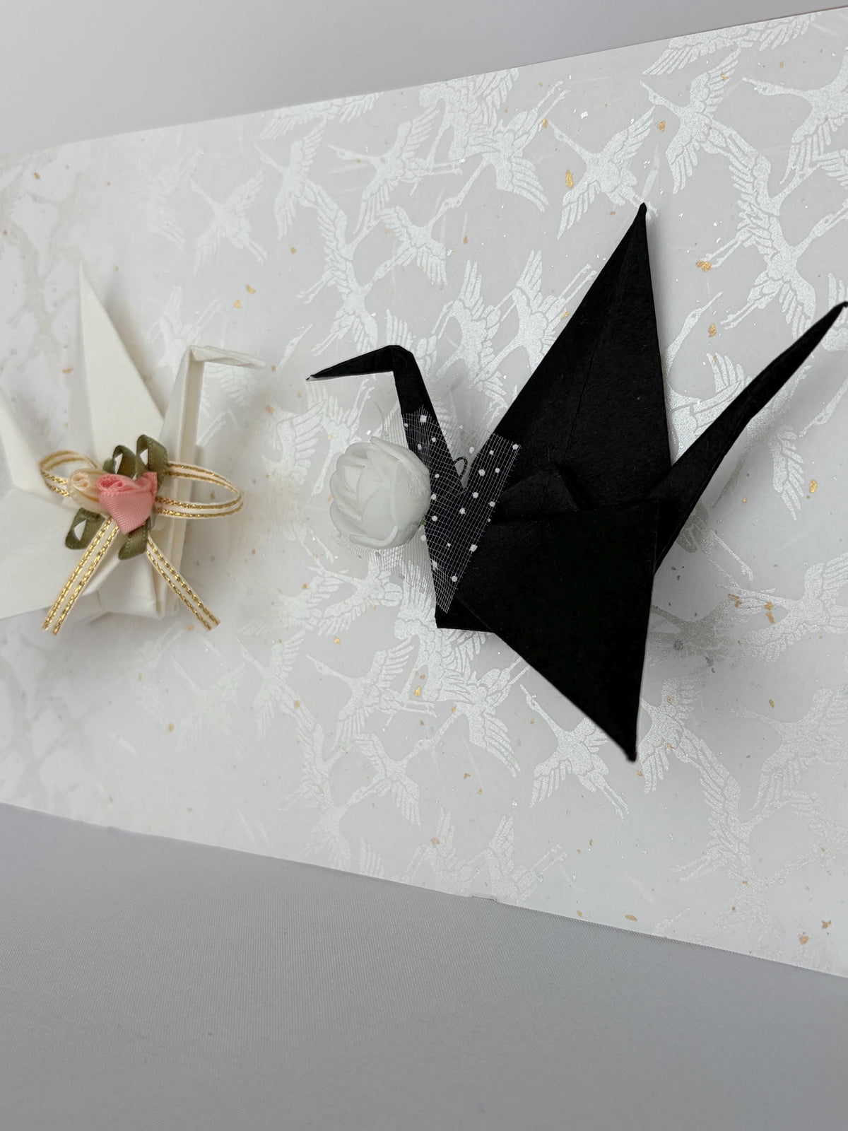 Hand-folded washi origami crane wedding frame, made in Japan
