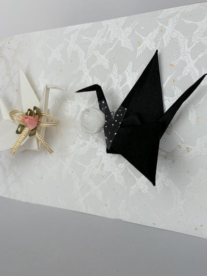 Hand-folded washi origami crane wedding frame, made in Japan