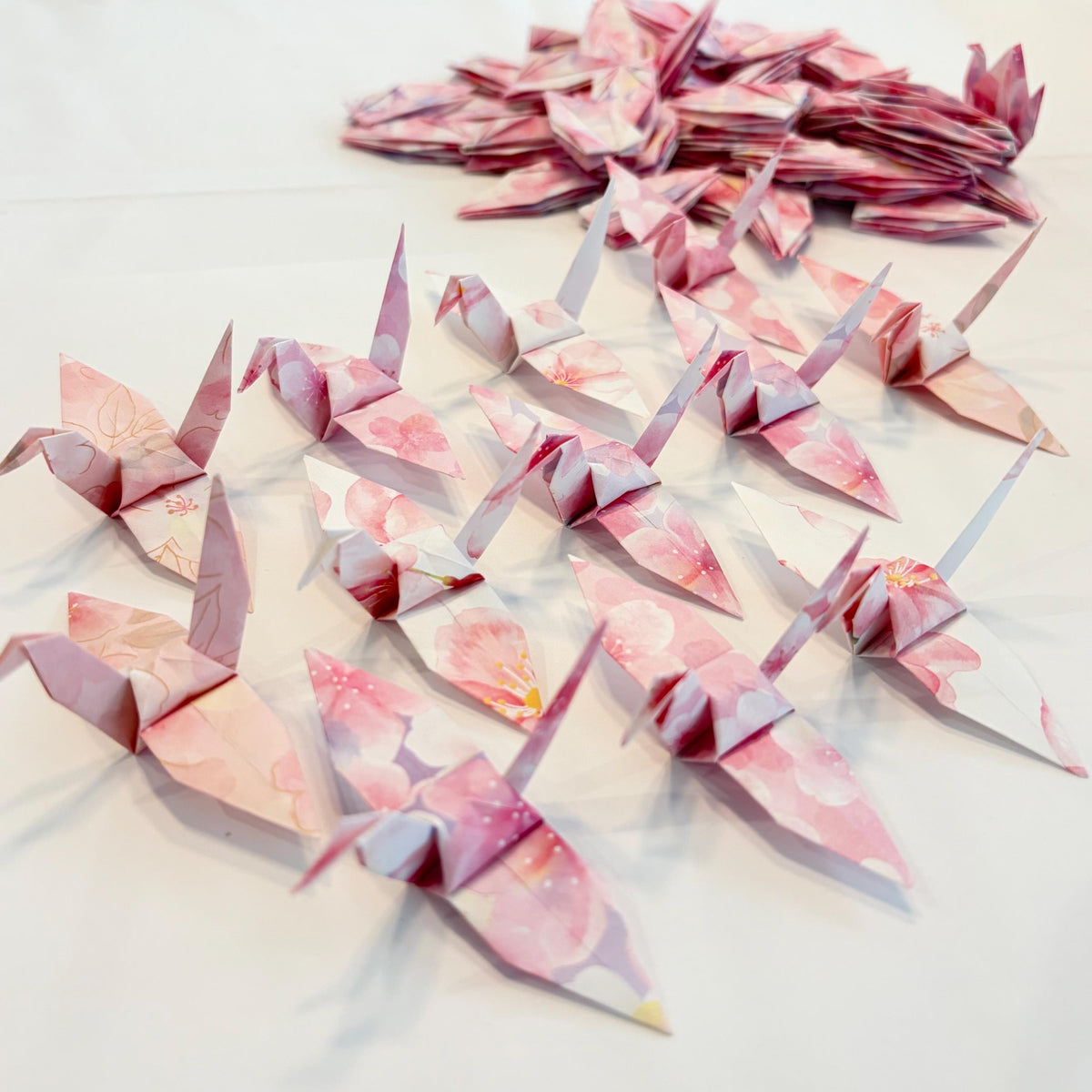 Sakura washi origami cranes for wedding table decoration