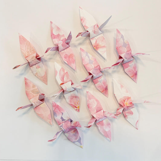 Sakura washi origami cranes for wedding table decoration