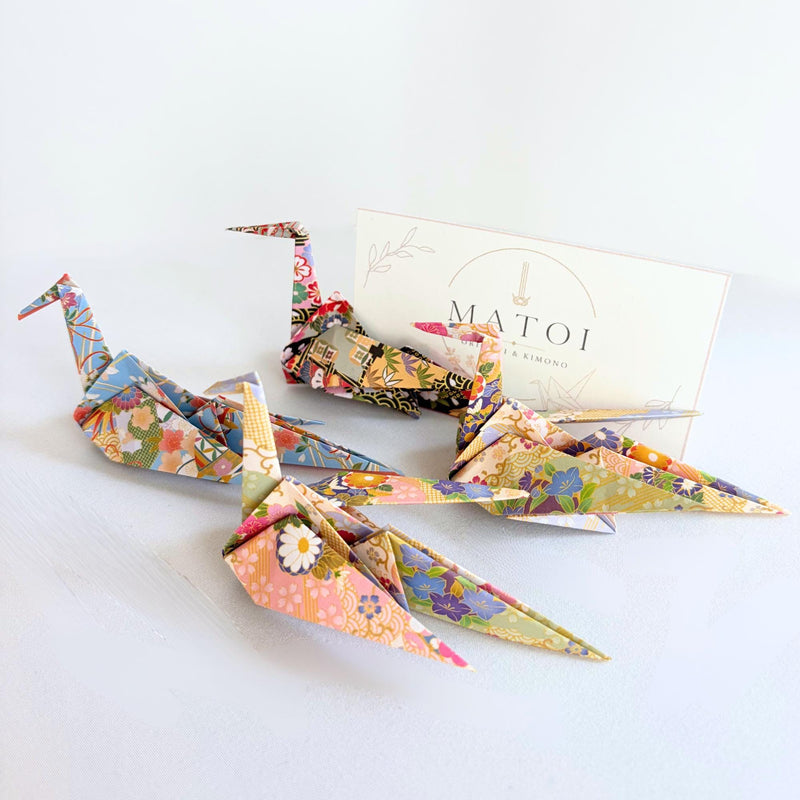 Assorted Japanese pattern origami crane place card holders
