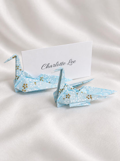Powder blue washi origami crane place card holder