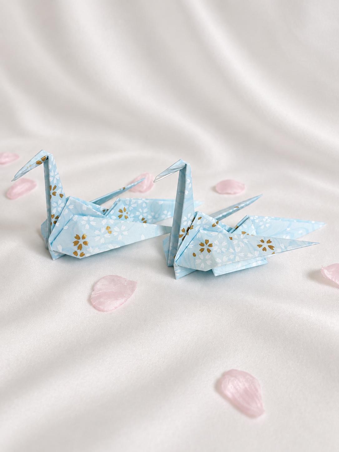 Powder blue washi origami crane place card holder