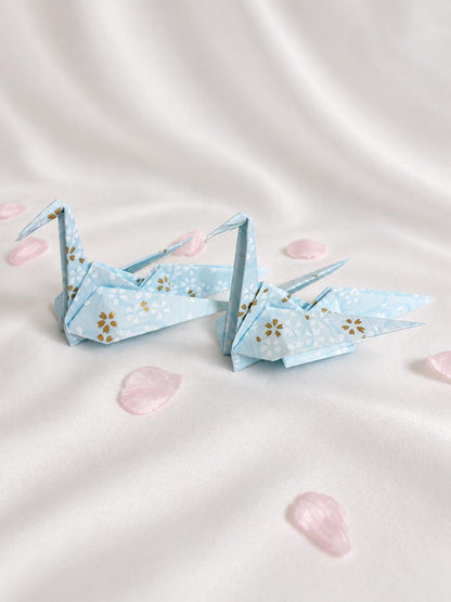 Powder blue washi origami crane place card holder