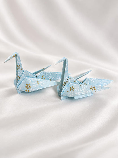 Powder blue washi origami crane place card holder