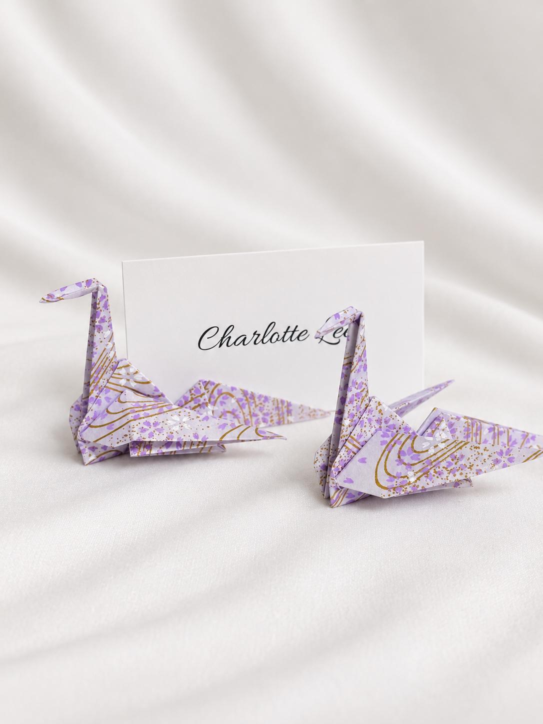 Lavender washi origami crane place card holder