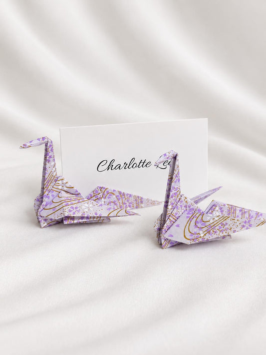 Lavender washi origami crane place card holder