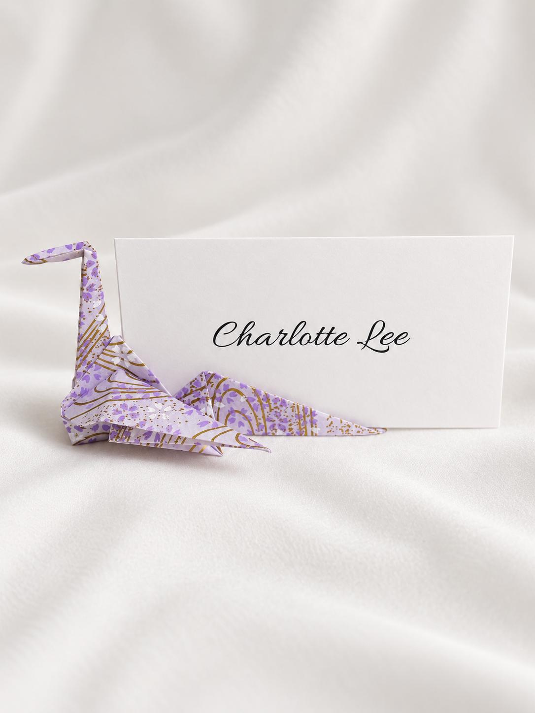 Lavender washi origami crane place card holder
