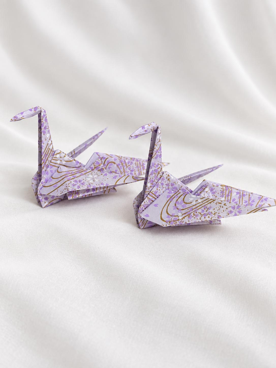 Lavender washi origami crane place card holder