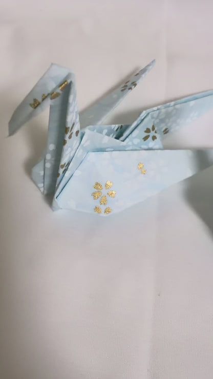 Powder Blue Sakura Washi Origami Crane Place Card Holders